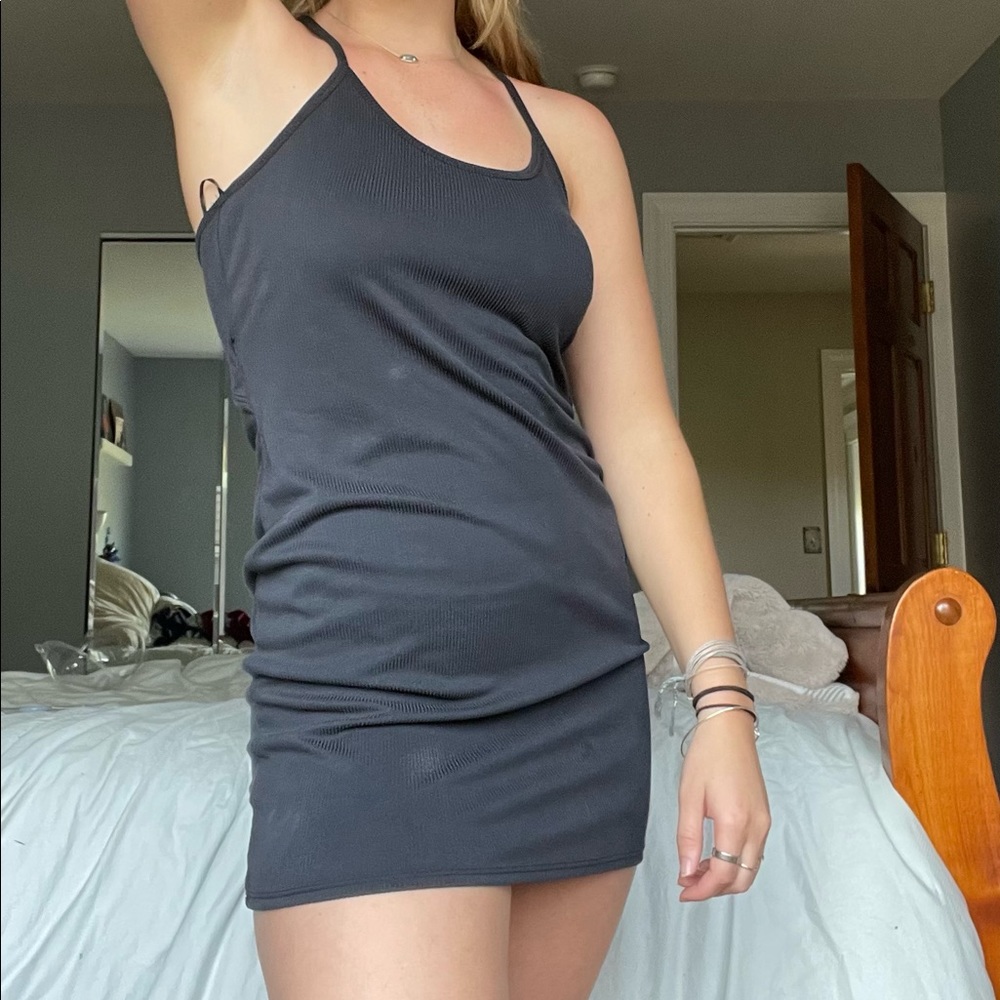 Dark blue/grey bodycon dress with strappy back
